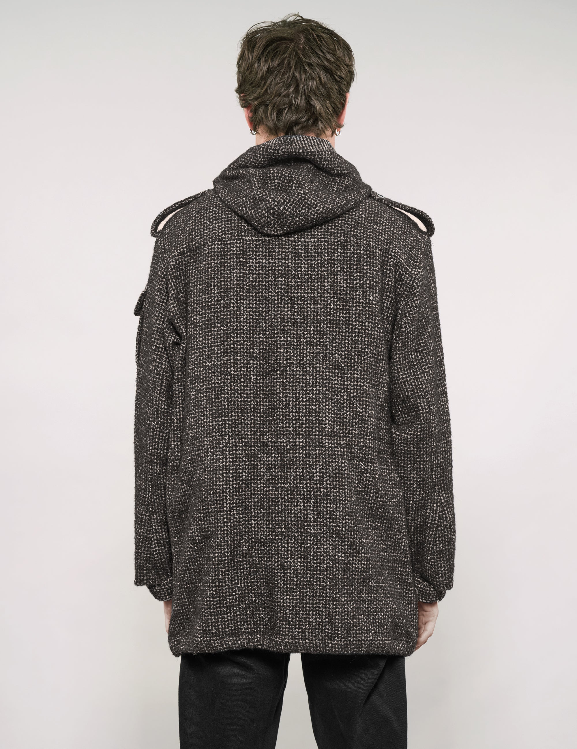 IMMORTAL Hooded Parka in Tweed Charcoal and Black