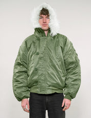 Zipped Hooded Flying Jacket in Green