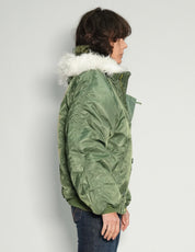 Zipped Hooded Flying Jacket in Green
