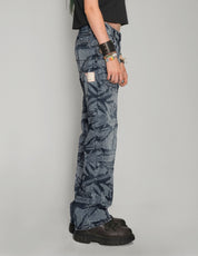 'Peace' Laser Print Jeans in Indigo
