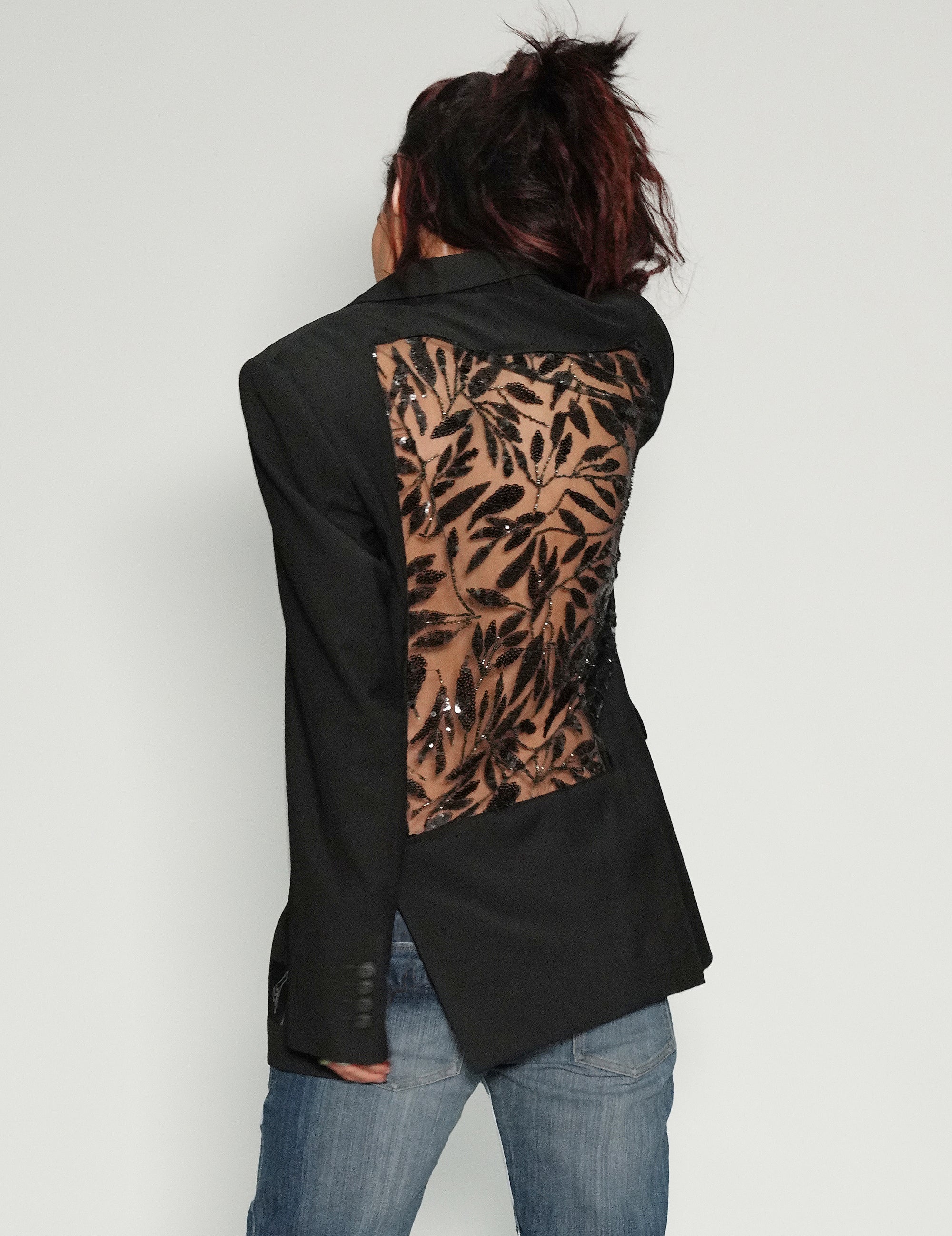 Party Back Blazer - Black Sequin - Black