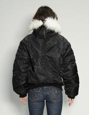 Zipped Hooded Flying Jacket in Black