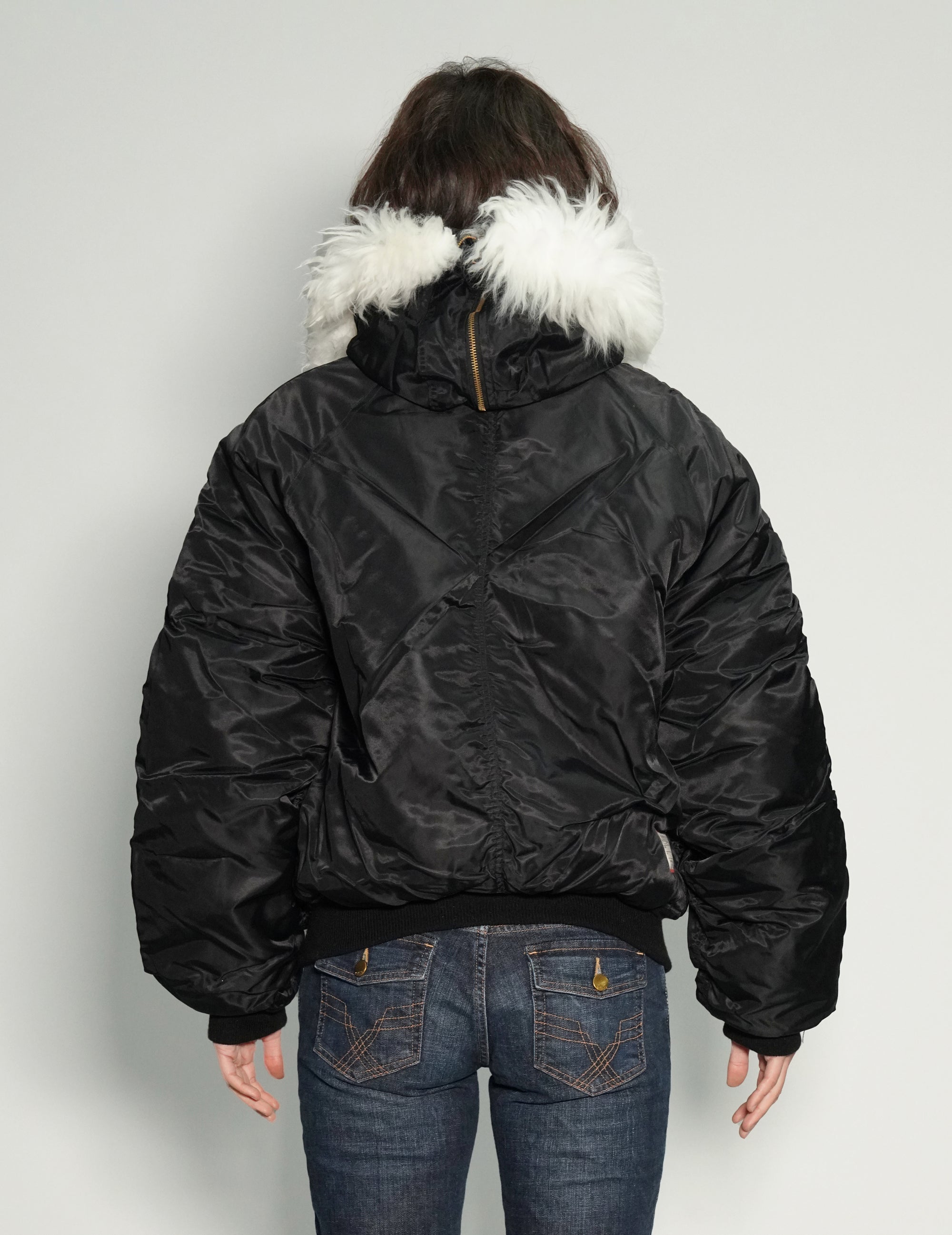 Zipped Hooded Flying Jacket in Black