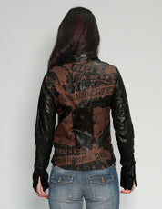 Women's Vintage Leather Jacket with Laser Print | Stuart Trevor