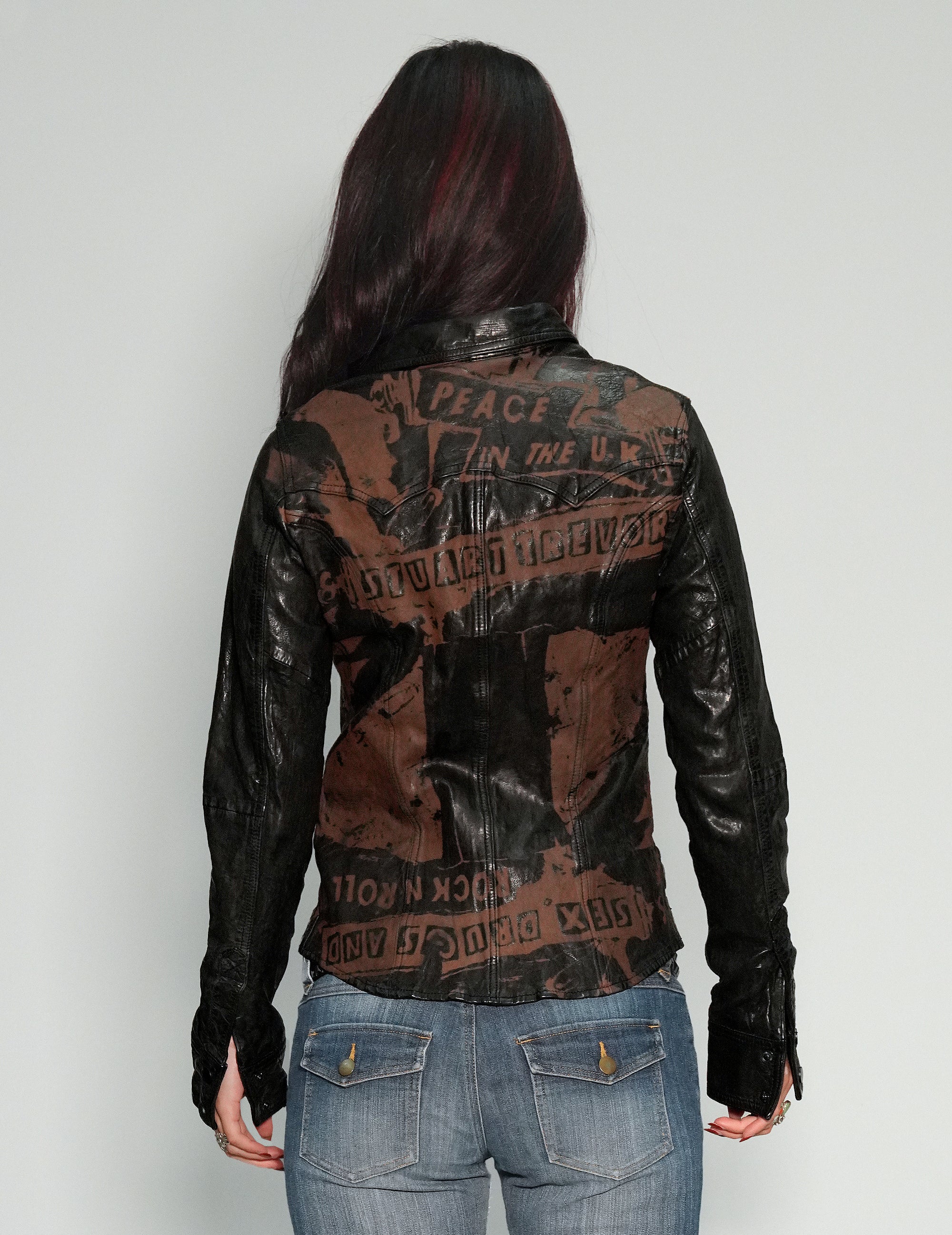 Women's Vintage Leather Jacket with Laser Print | Stuart Trevor