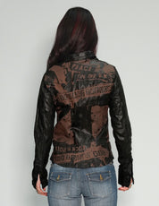 'Peace' Laser Printed Leather Jacket