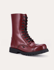 Underground Commando Stahlkappenstiefel aus kirschrotem Leder