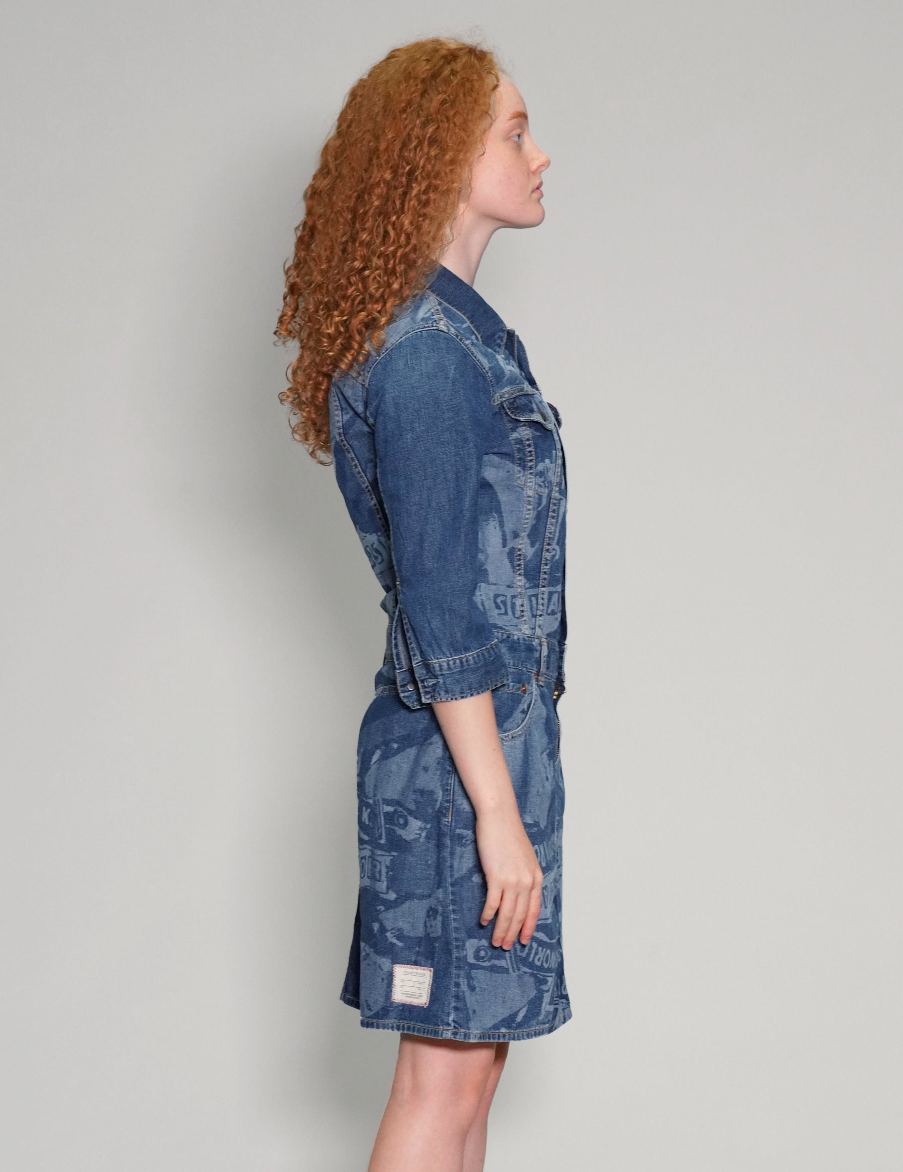 'Peace' Laser Print Dark Denim Dress