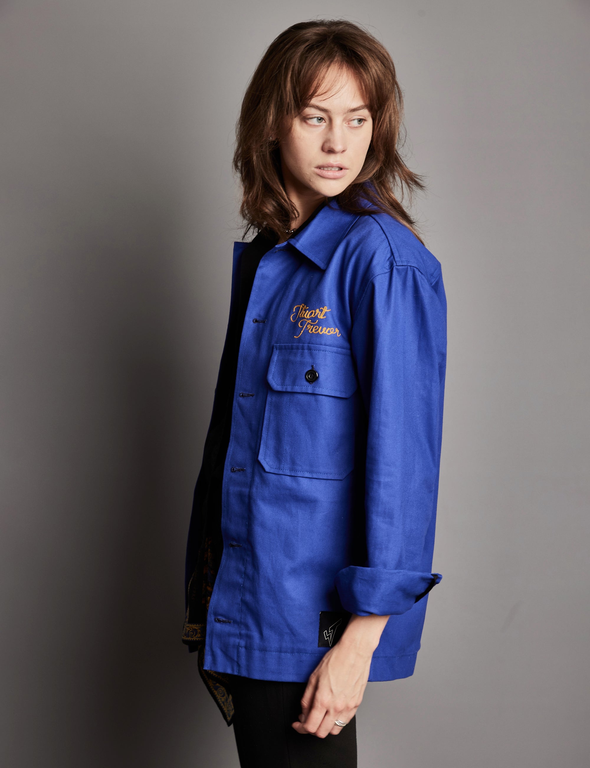 Cotton Workshirt with ST Embroidered in Electric Blue