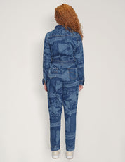 Women's Vintage Denim Jumpsuit with Laser Print | Stuart Trevor