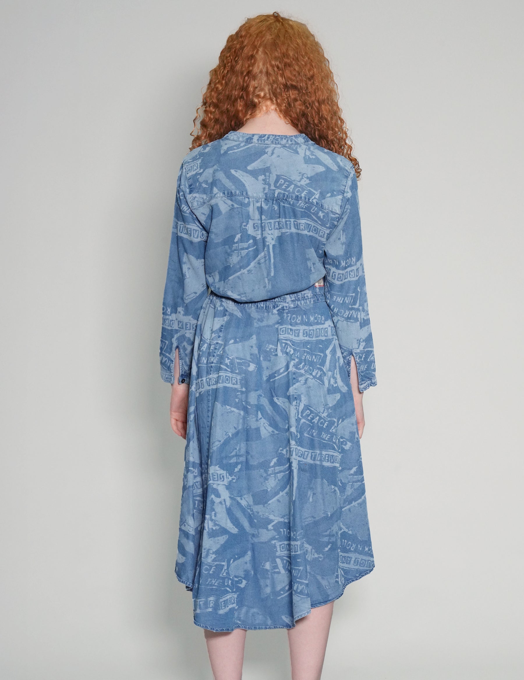 'Peace' Laser Printed Light Blue Dress