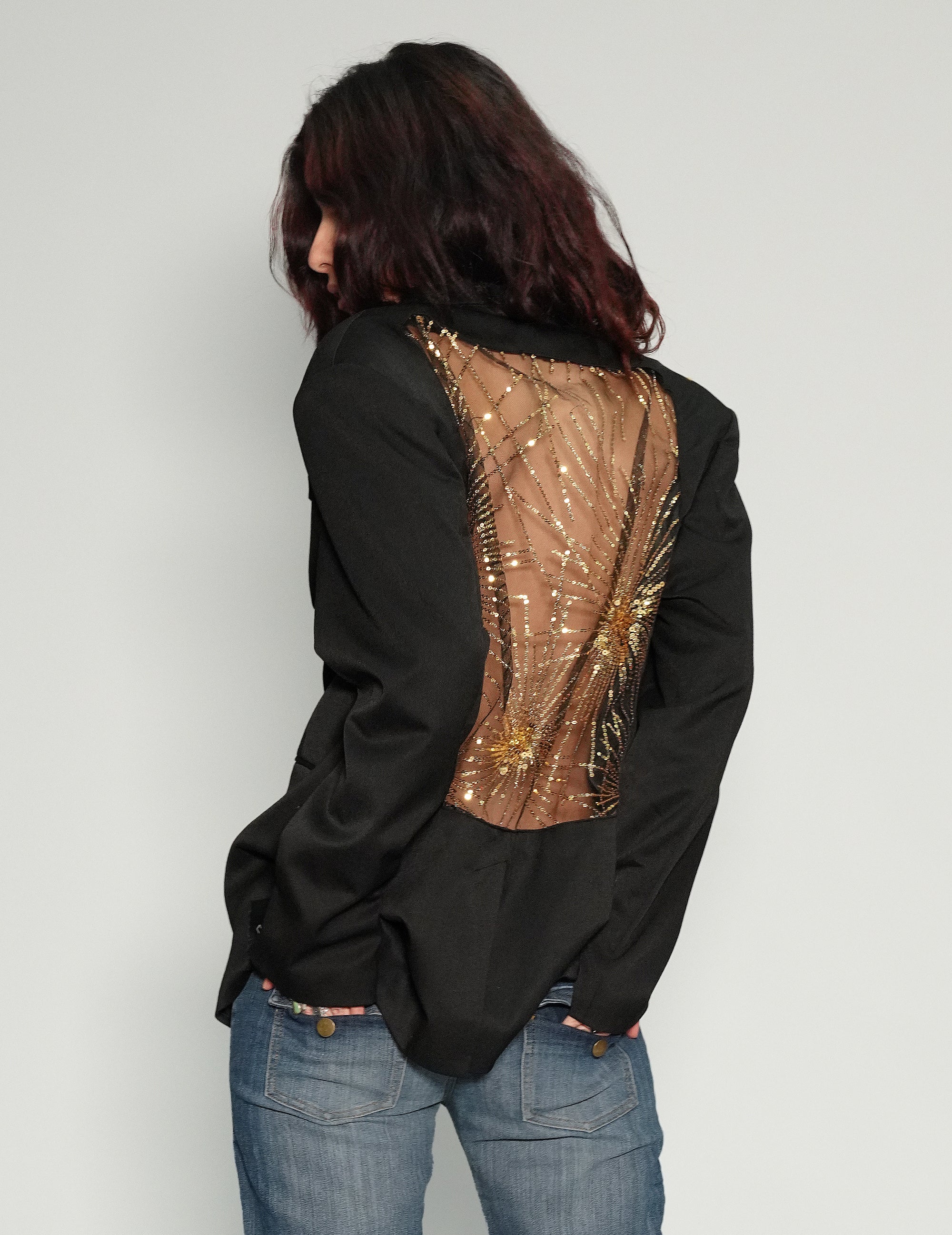 Party Back Blazer - Gold Sequin - Black