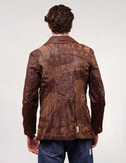 'Peace' Laser Printed Brown Leather Jacket