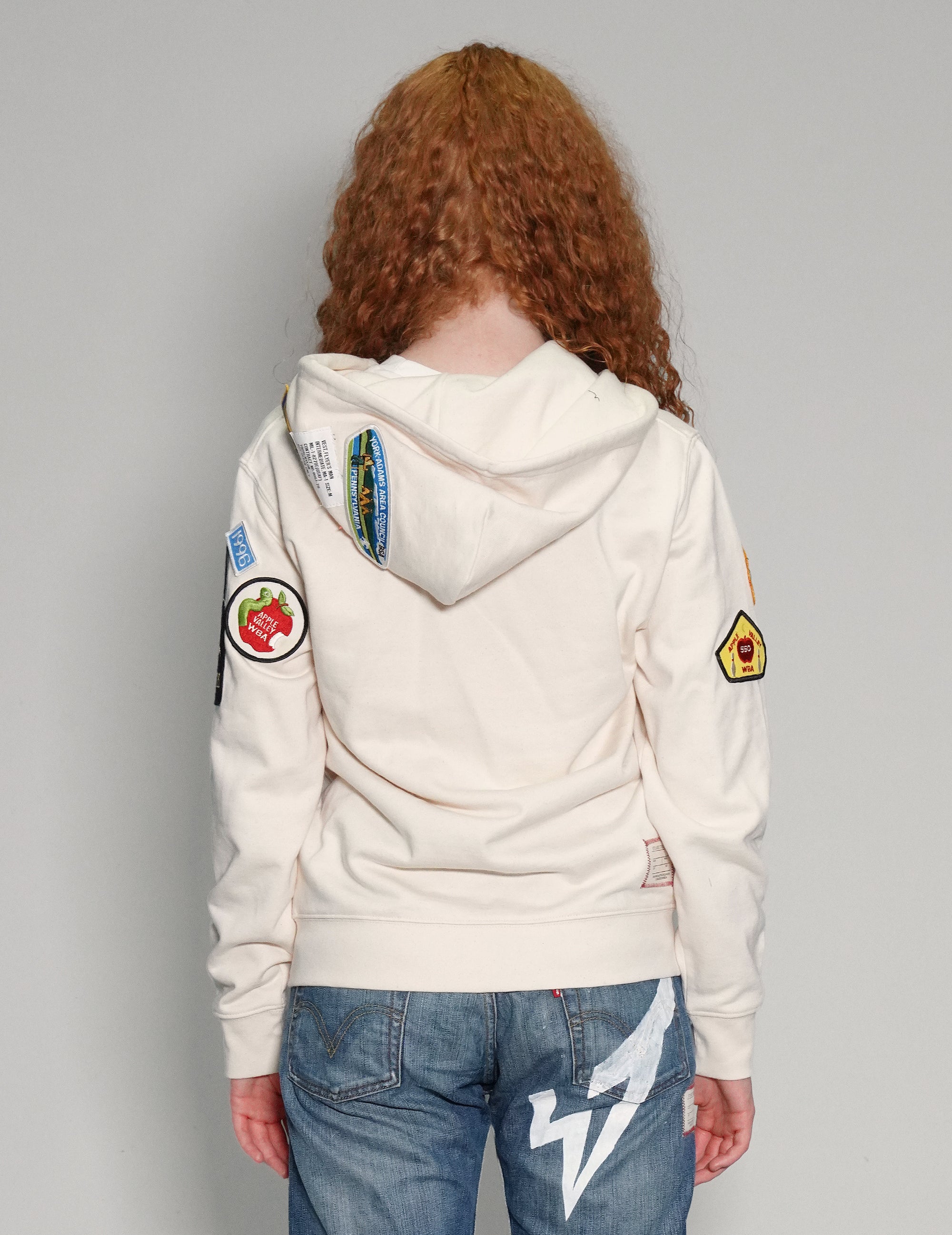 Patched Zip Hoodie in Ecru