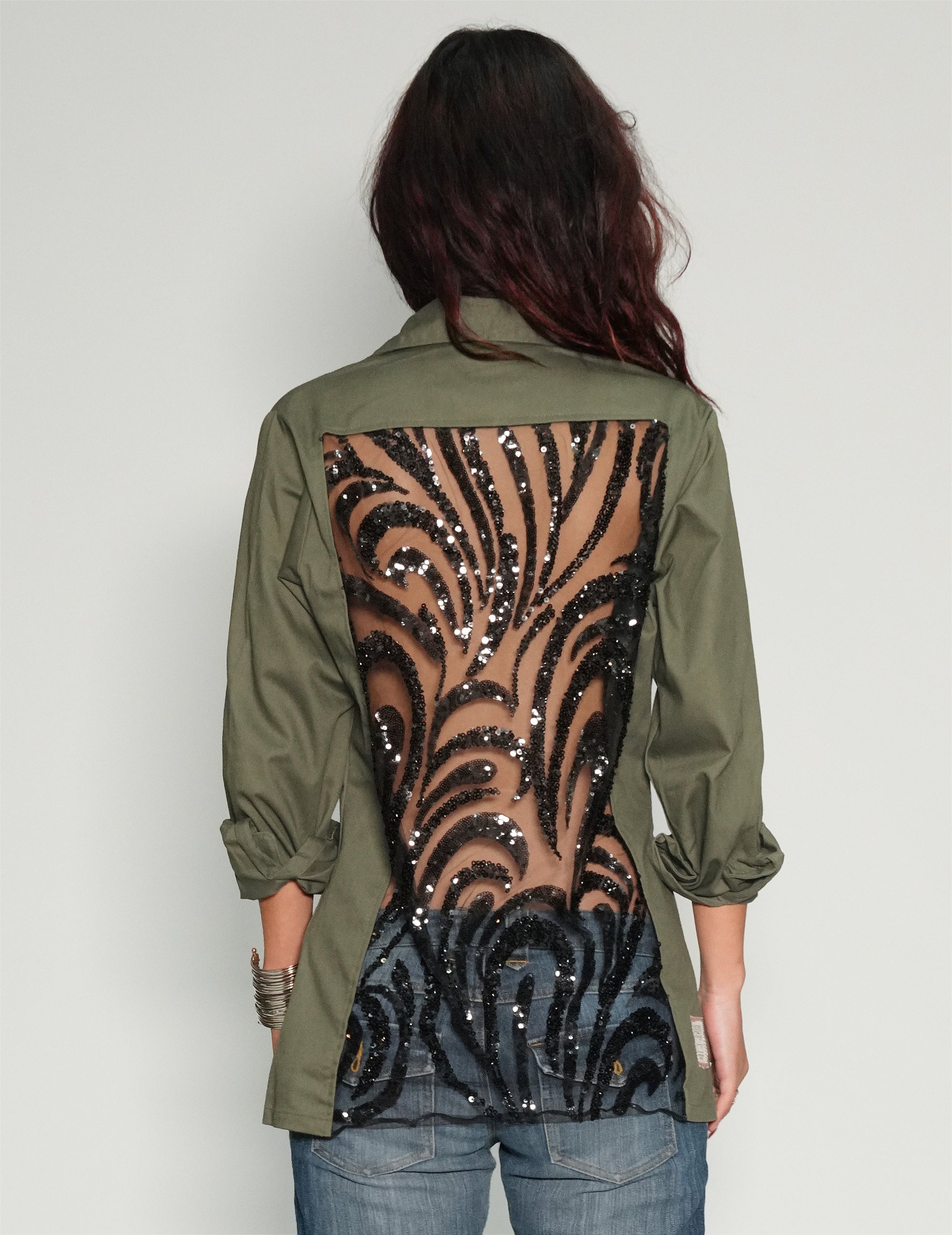 Chemise Party Back - Paillettes noires - Kaki