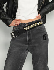 Black Leather Studded Belt Silver & Gold | Stuart Trevor