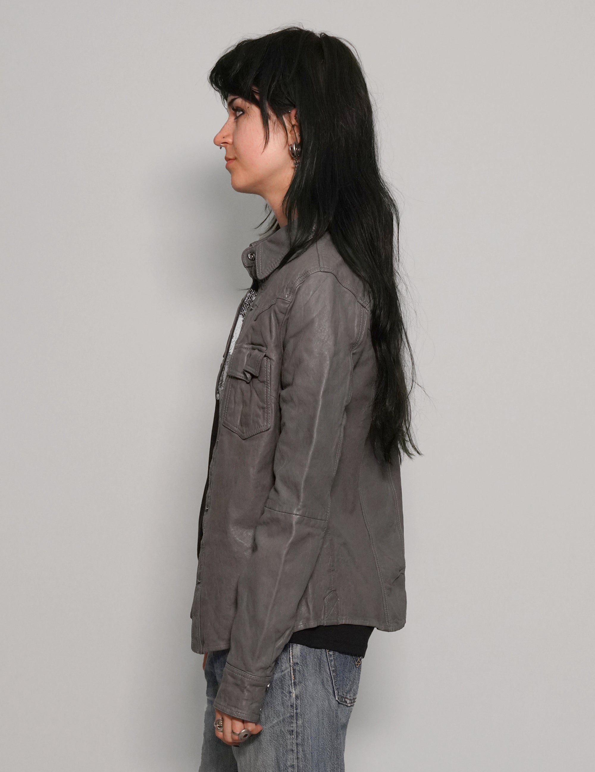 Mens Grey Leather Jacket - Stuart Trevor
