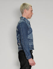 'Peace' Laser Print Denim Jacket in Blue