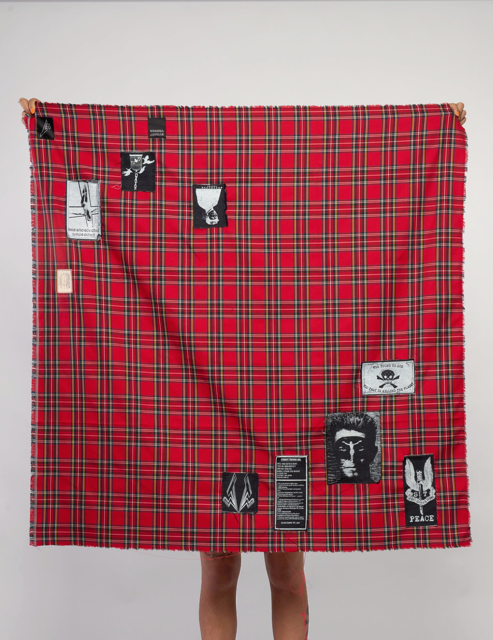 The Riot Patched Scarf in Red Tartan