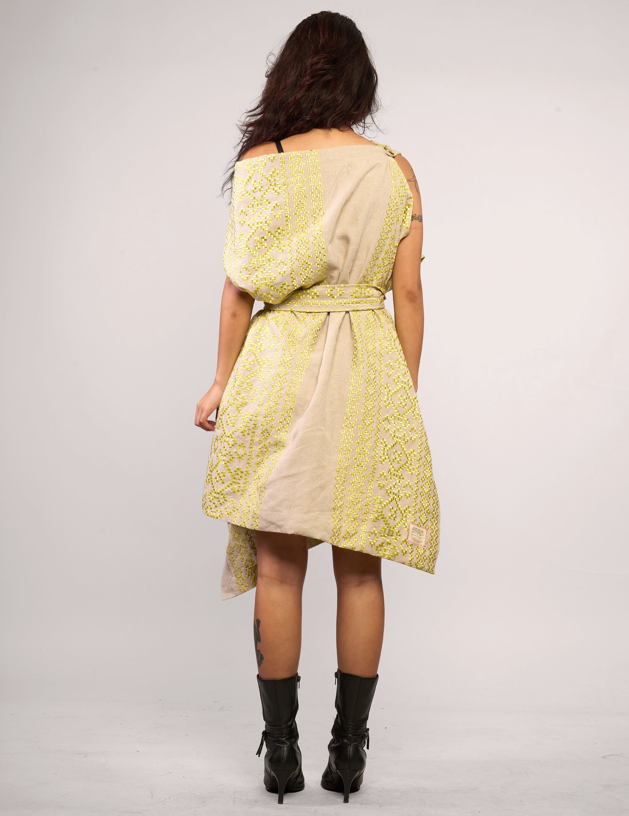 The Pirate Dress – Lemon Embroidered Natural Linen