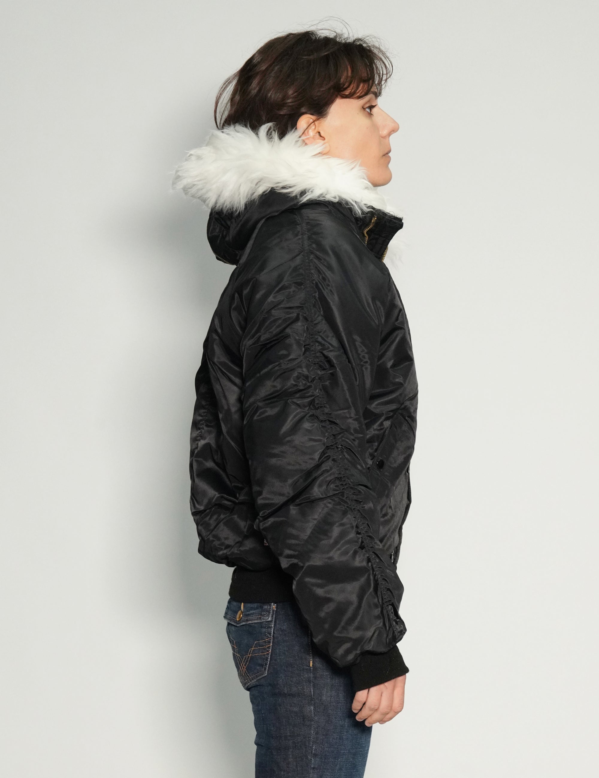 Zipped Hooded Flying Jacket in Black