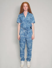 'Peace' Laser Printed Light Blue Jumpsuit