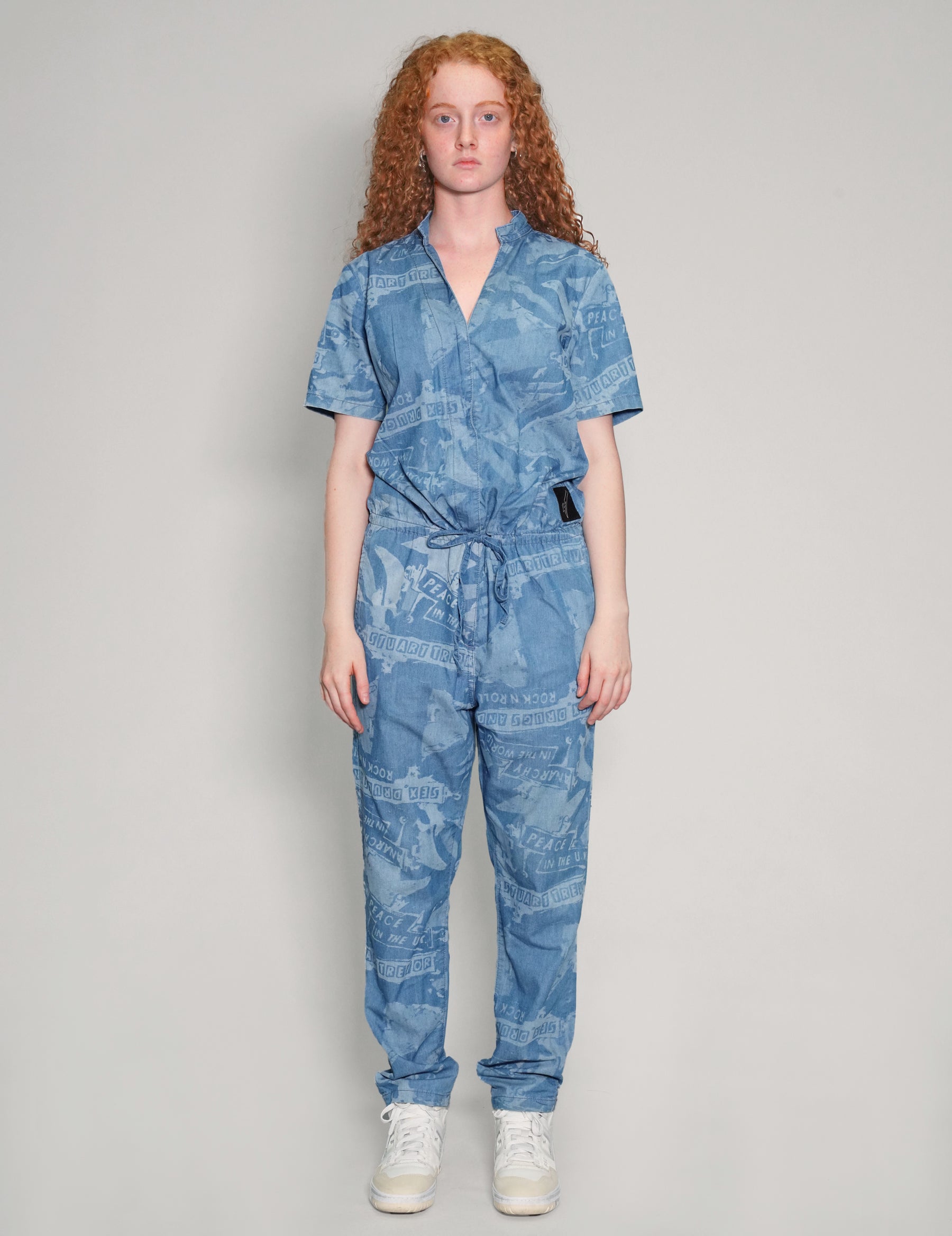 'Peace' Laser Printed Light Blue Jumpsuit