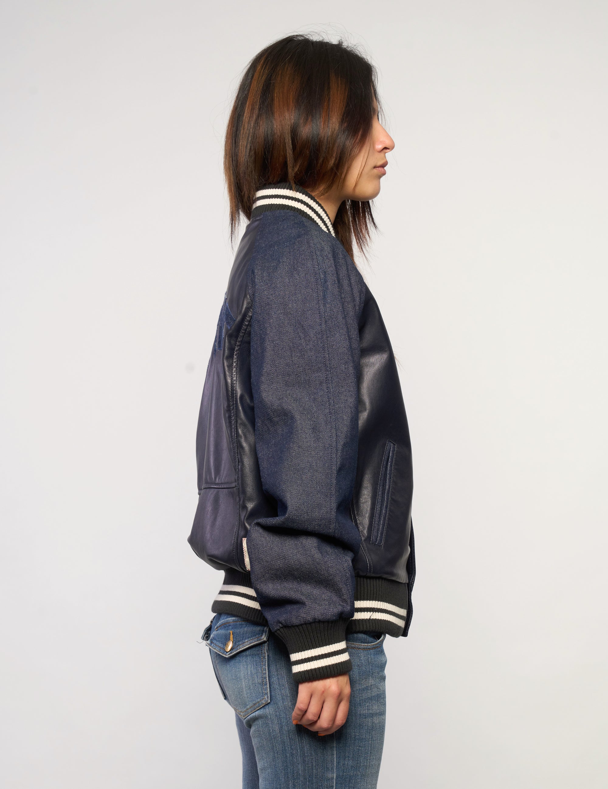 Vintage Navy Leather Varsity Jacket