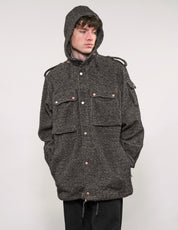 IMMORTAL Hooded Parka in Tweed Charcoal and Black