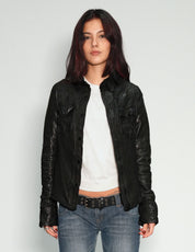 'Peace' Laser Printed Leather Jacket