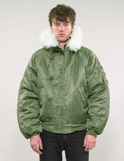 Zipped Hooded Flying Jacket in Green