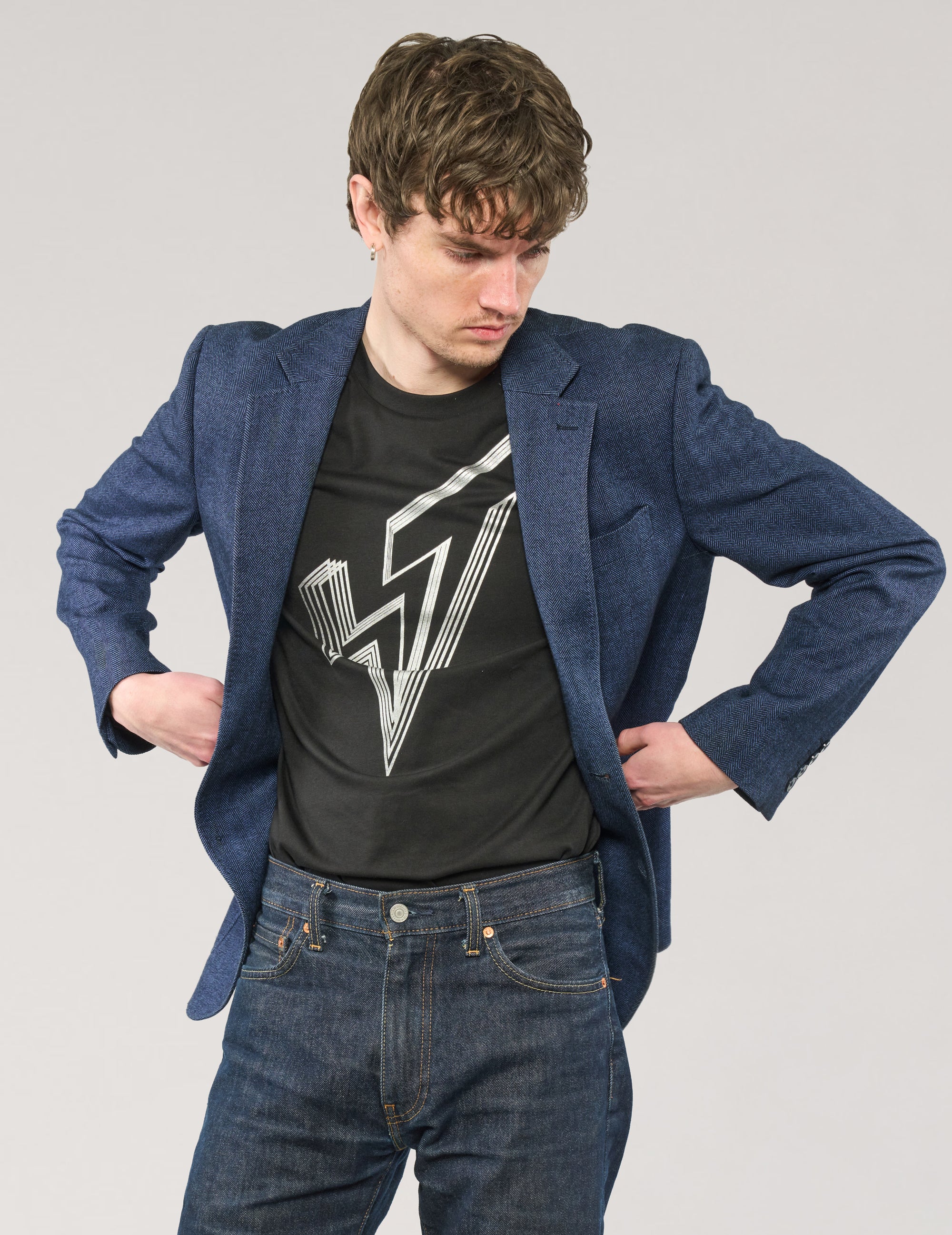 ST Navy Herringbone Wool Blazer