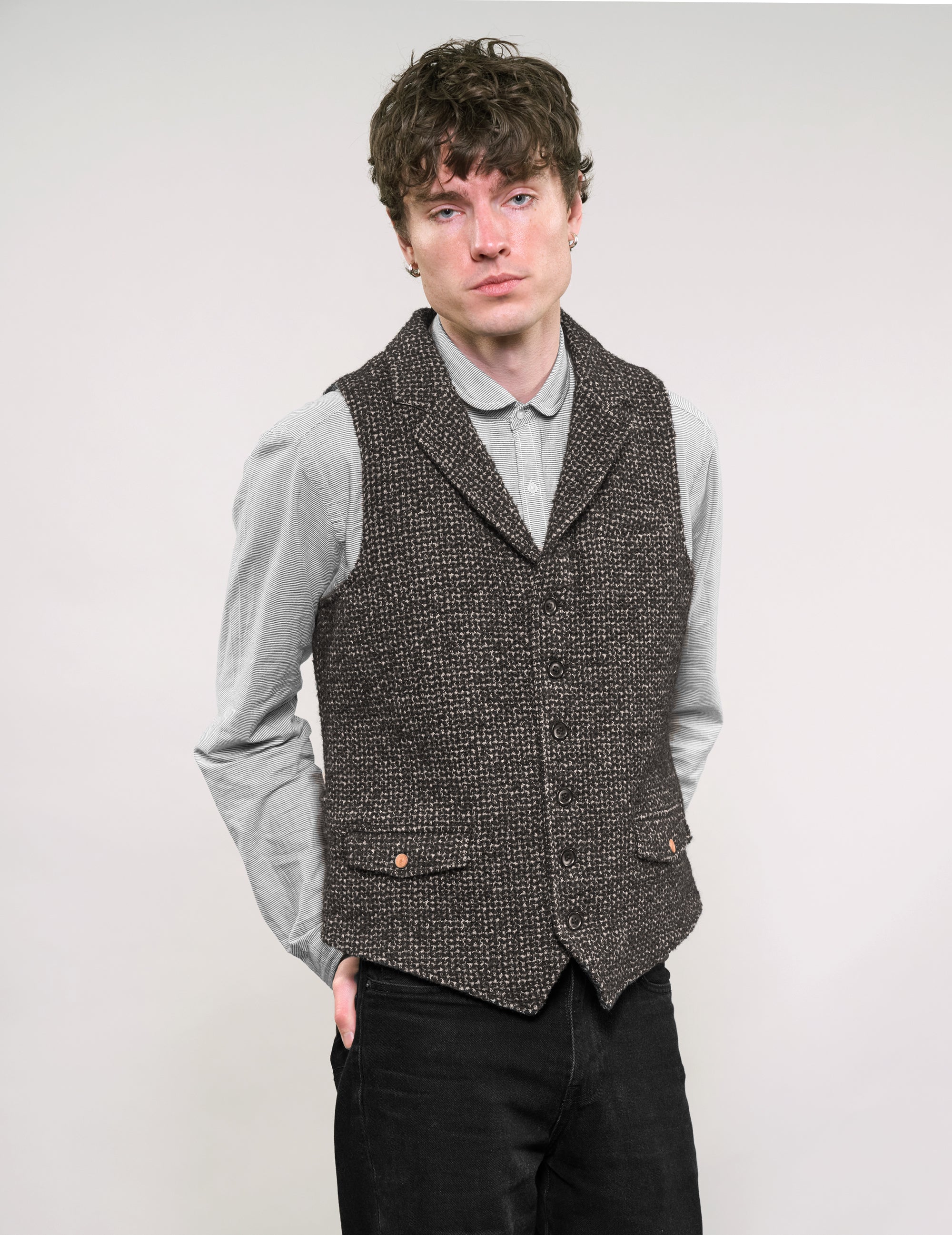 IMMORTAL Black and White Bouclé Tweed Waistcoat