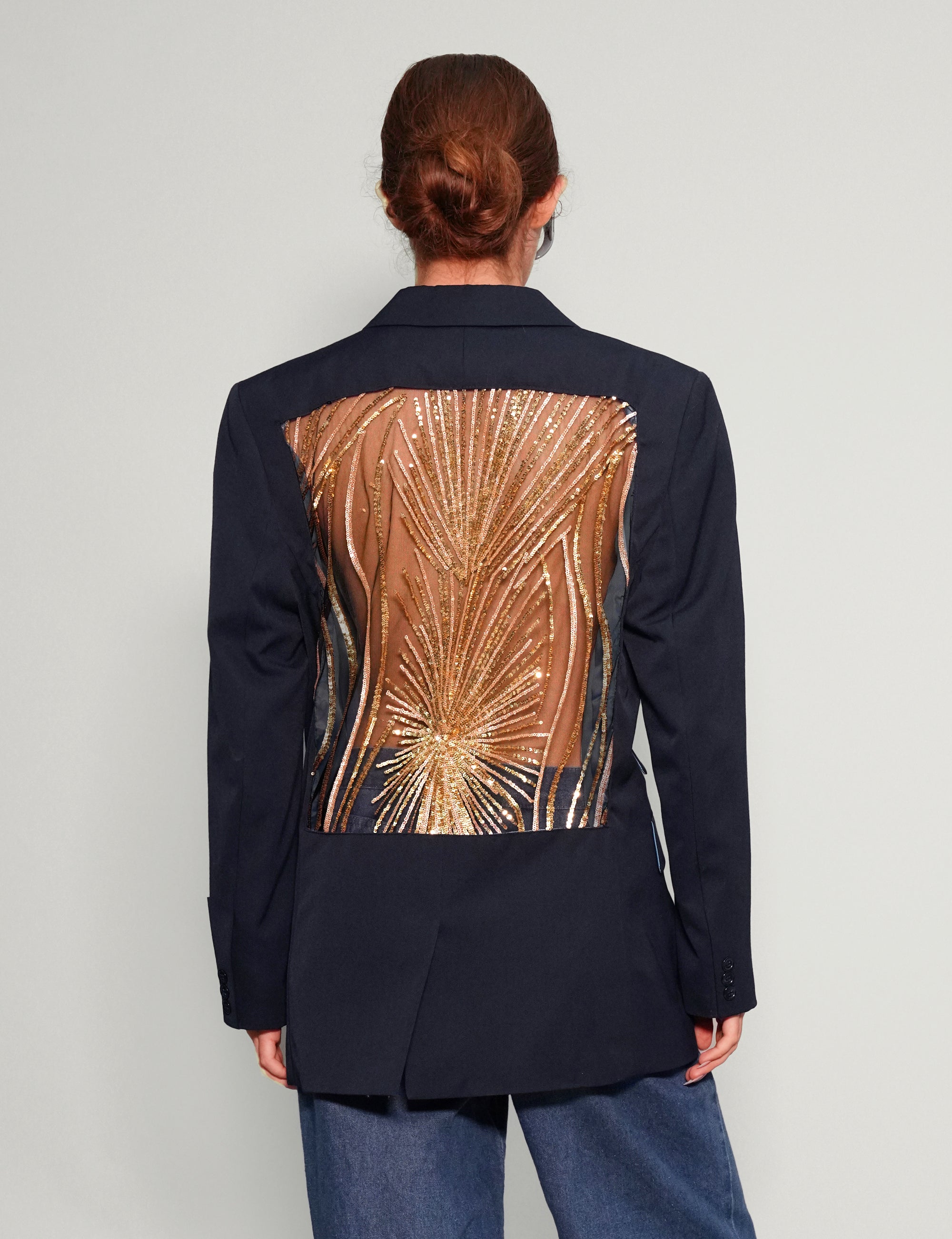Party Back Blazer - Gold Sequin - Navy