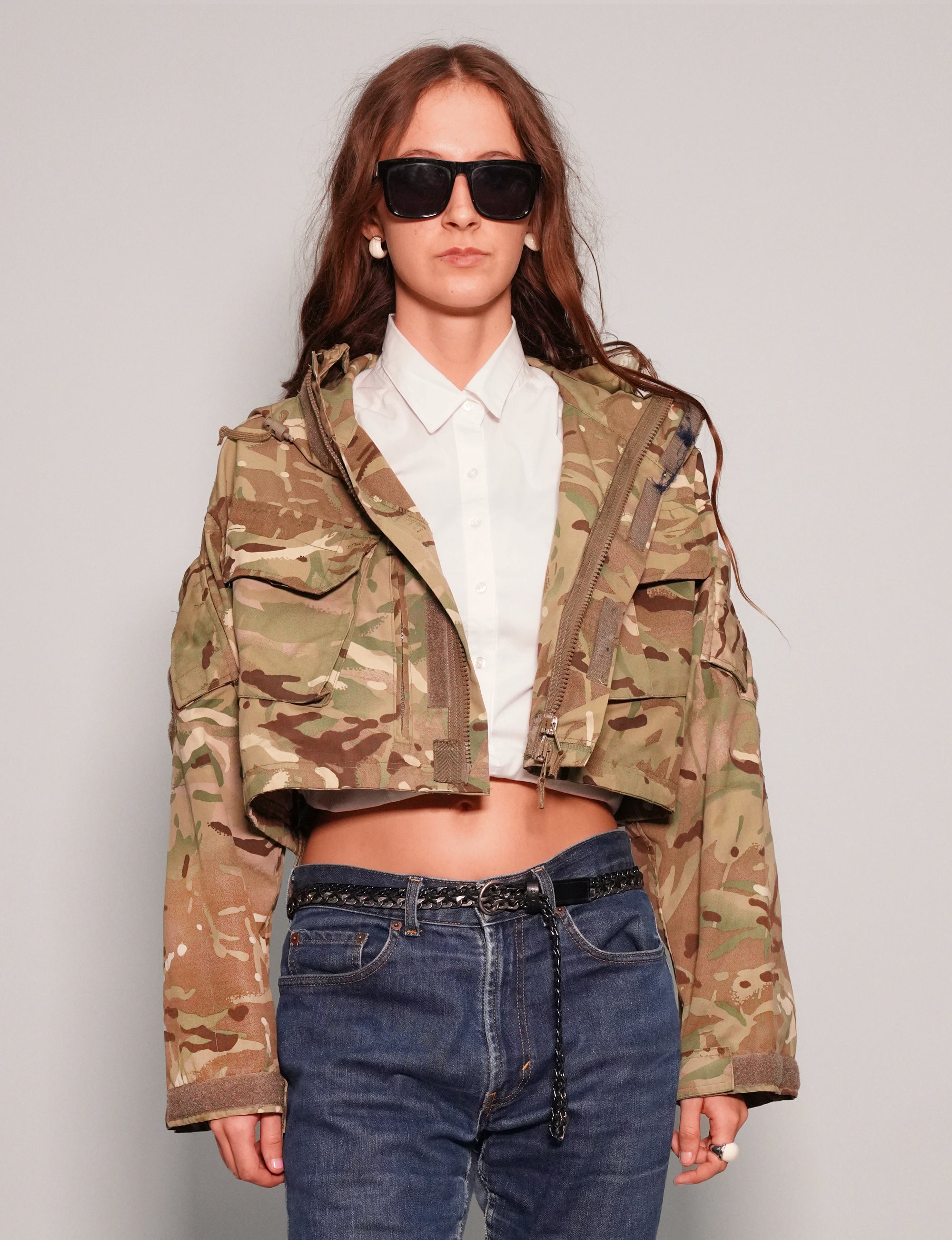 Women's Vintage Army Cropped Smock Jacket in Camo | Stuart Trevor