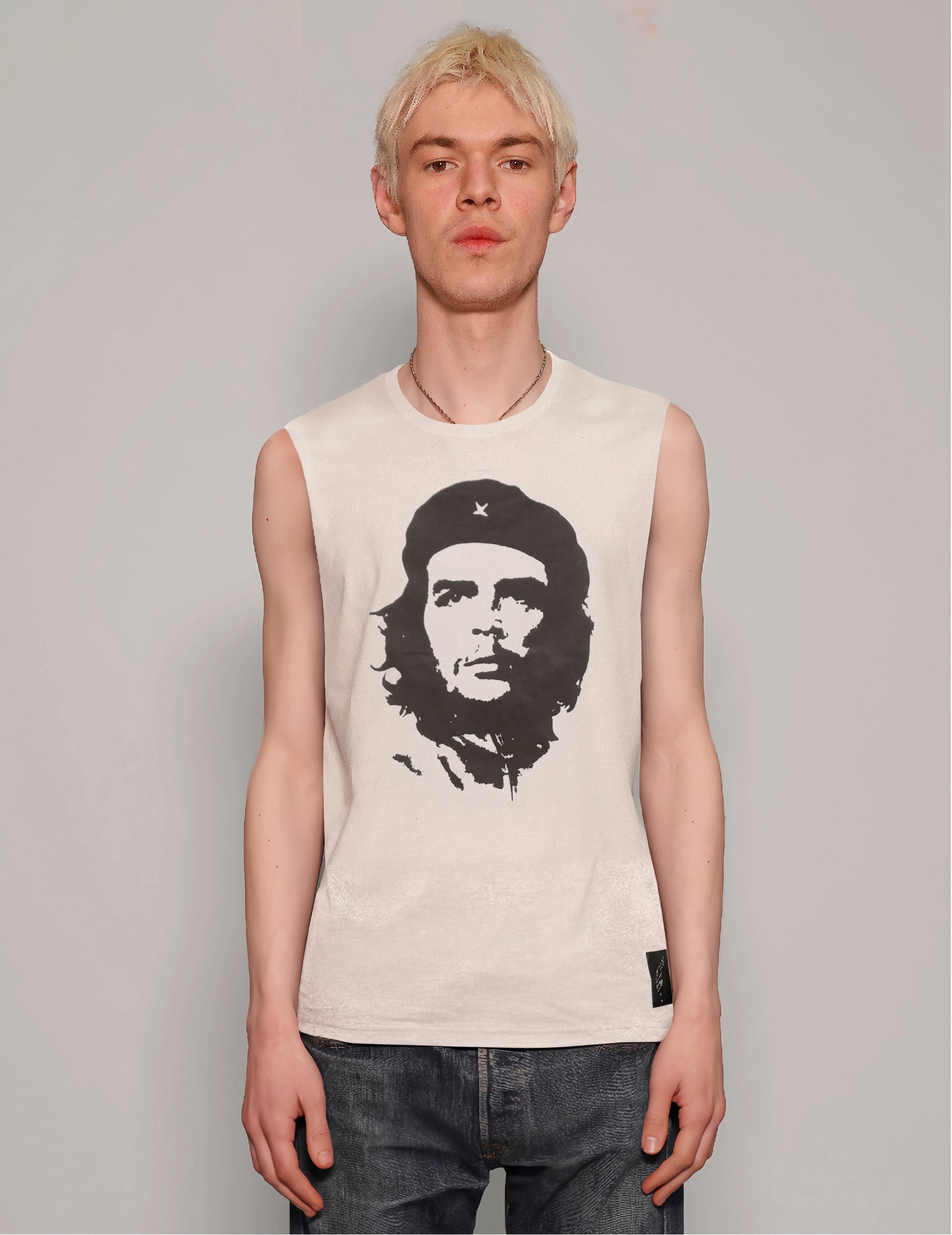 Men's Graphic T-Shirt Vest with Che Guevara Print in White | Stuart Trevor