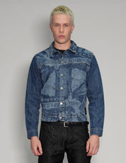 'Peace' Laser Print Denim Jacket in Blue