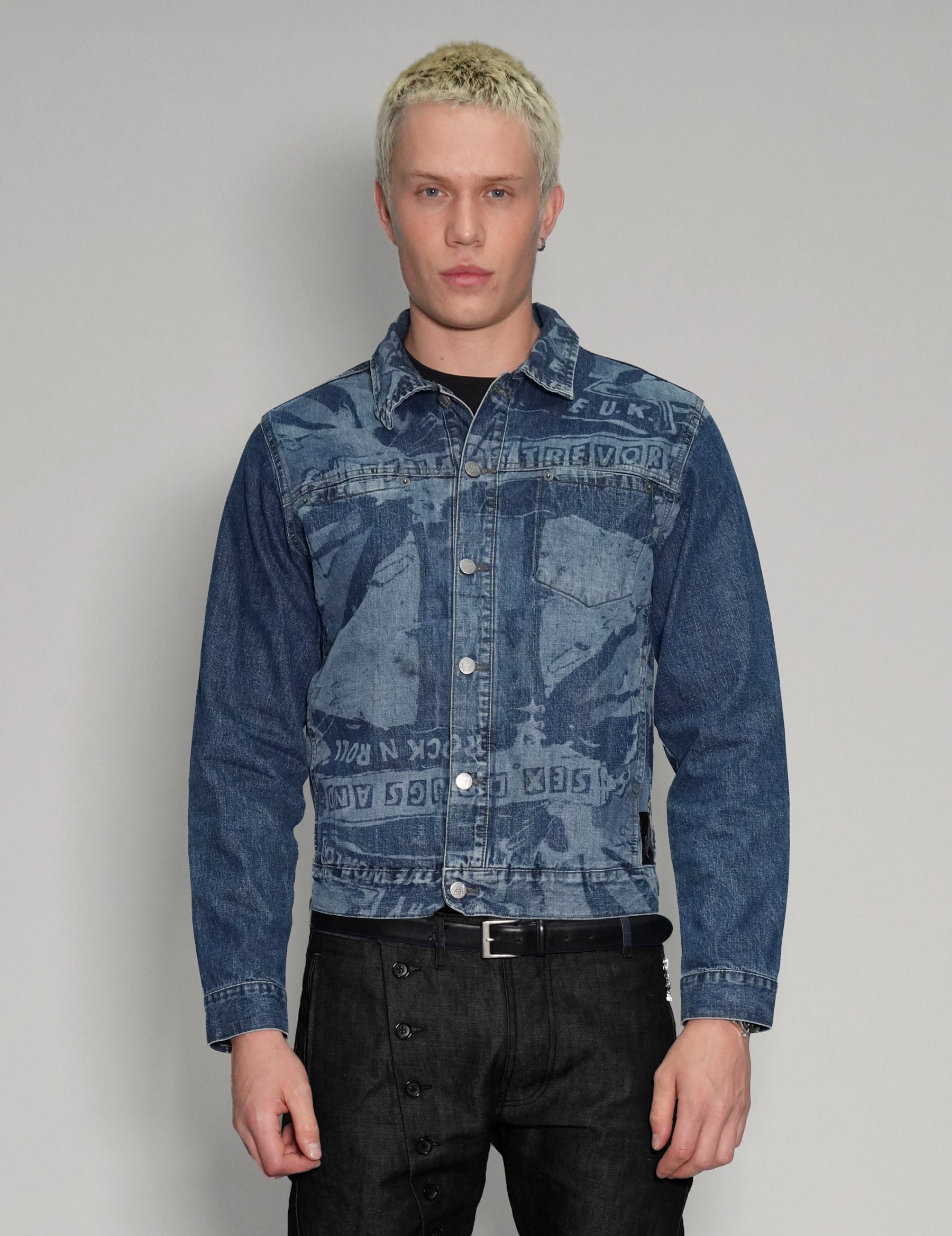 'Peace' Laser Print Denim Jacket in Blue
