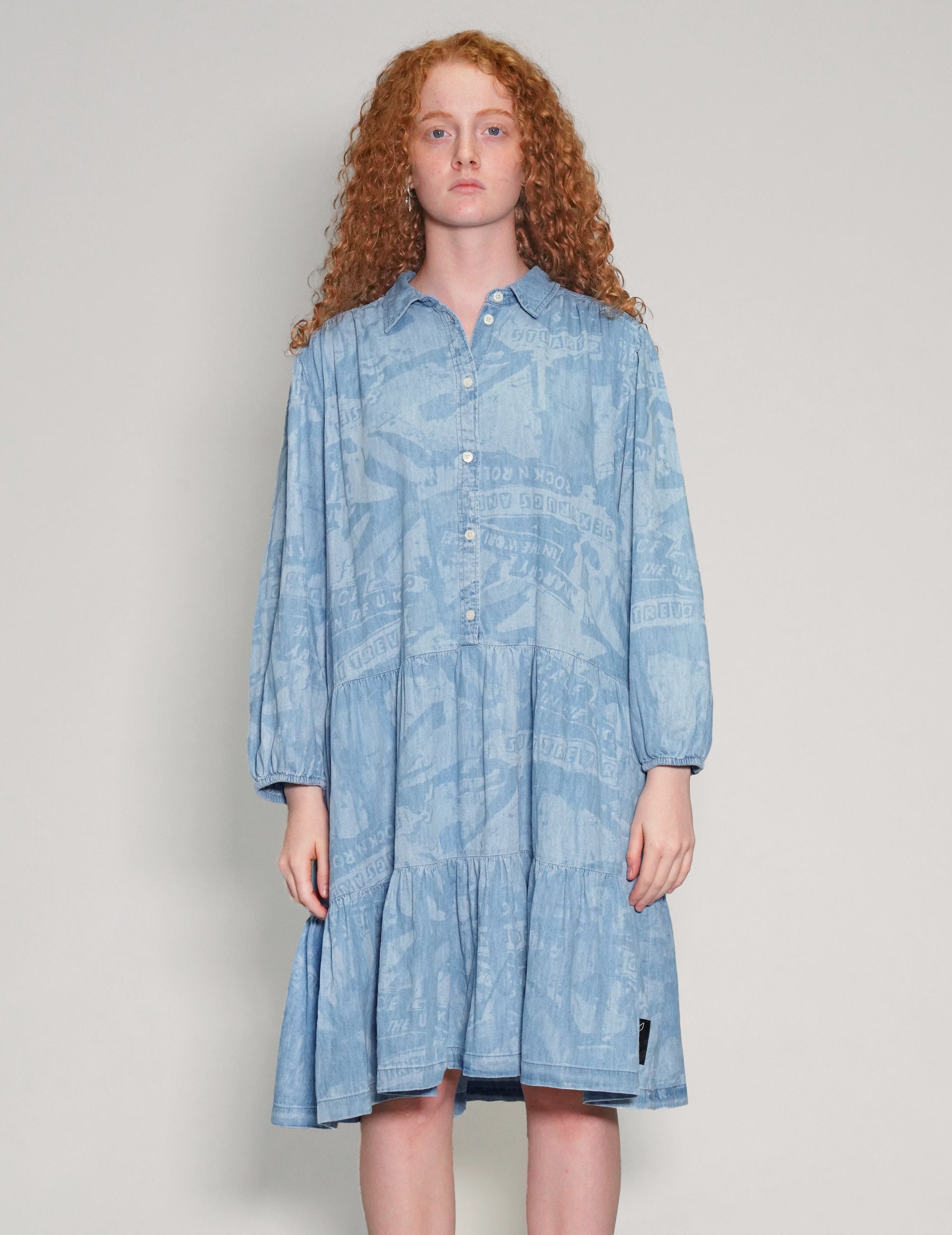 'Peace' Laser Printed Light Blue Dress