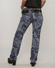 Dragon Tattoo Laser Print Jeans - Dark Denim