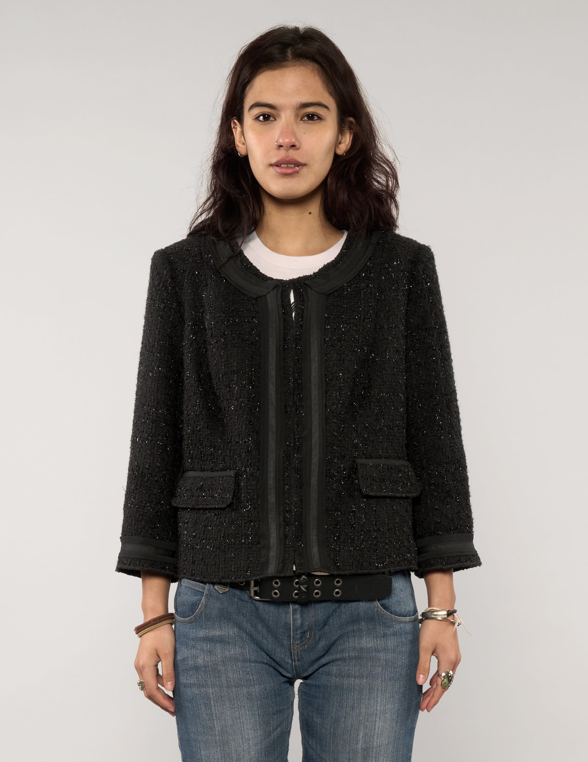 Vintage Tweed Tape Trim Cropped Jacket