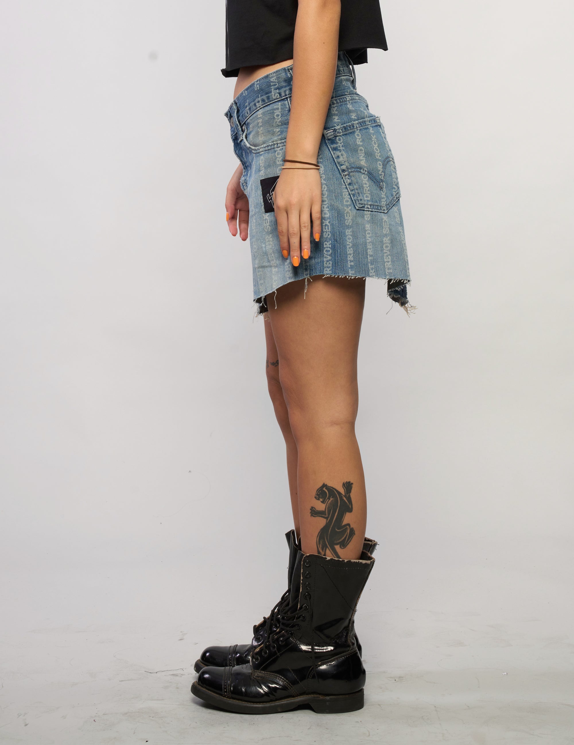 S'x D'ugs and Rock N Roll Denim Mini Skirt - Washed Denim