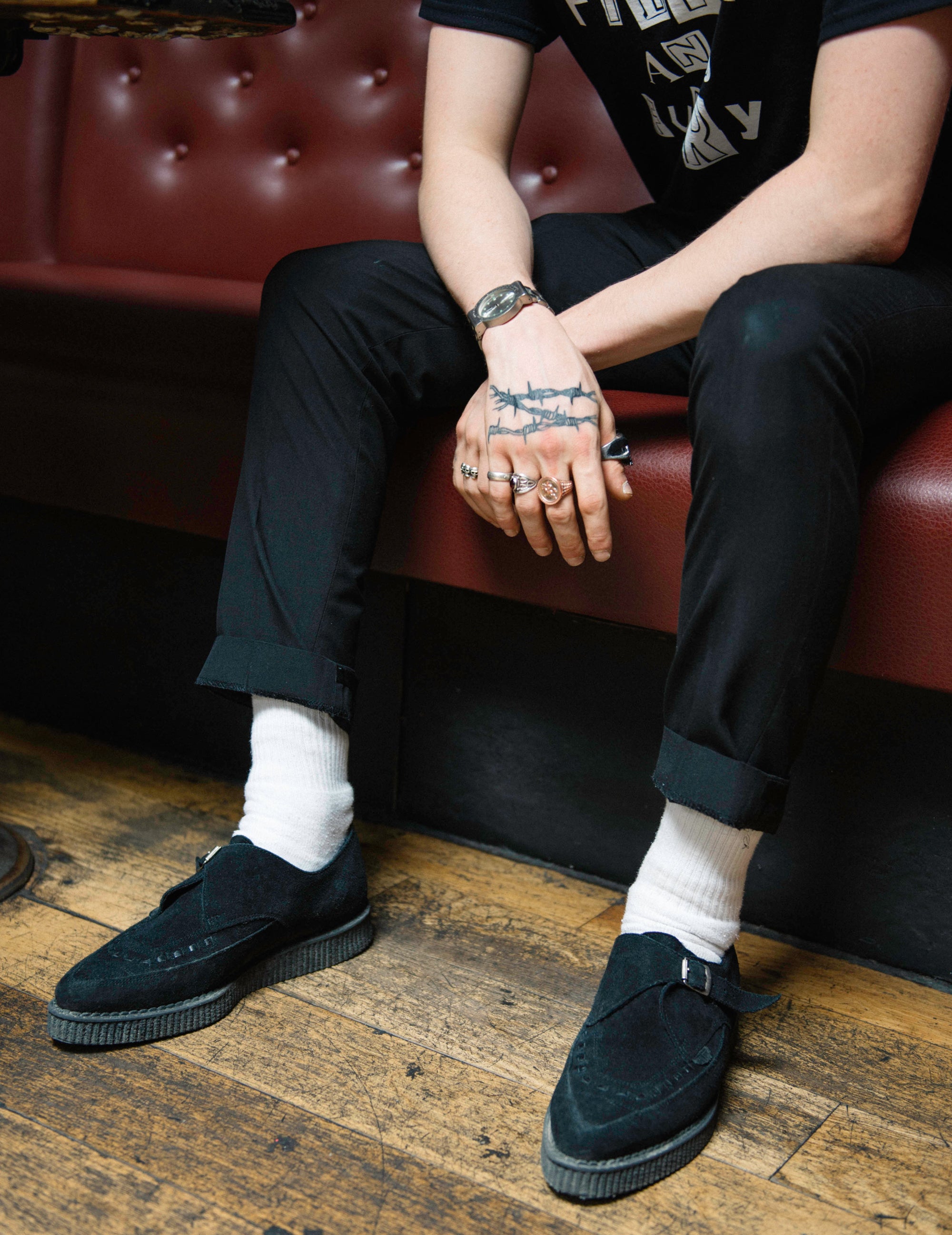 Underground Apollo Creeper Schuhe aus schwarzem und weißem Leder