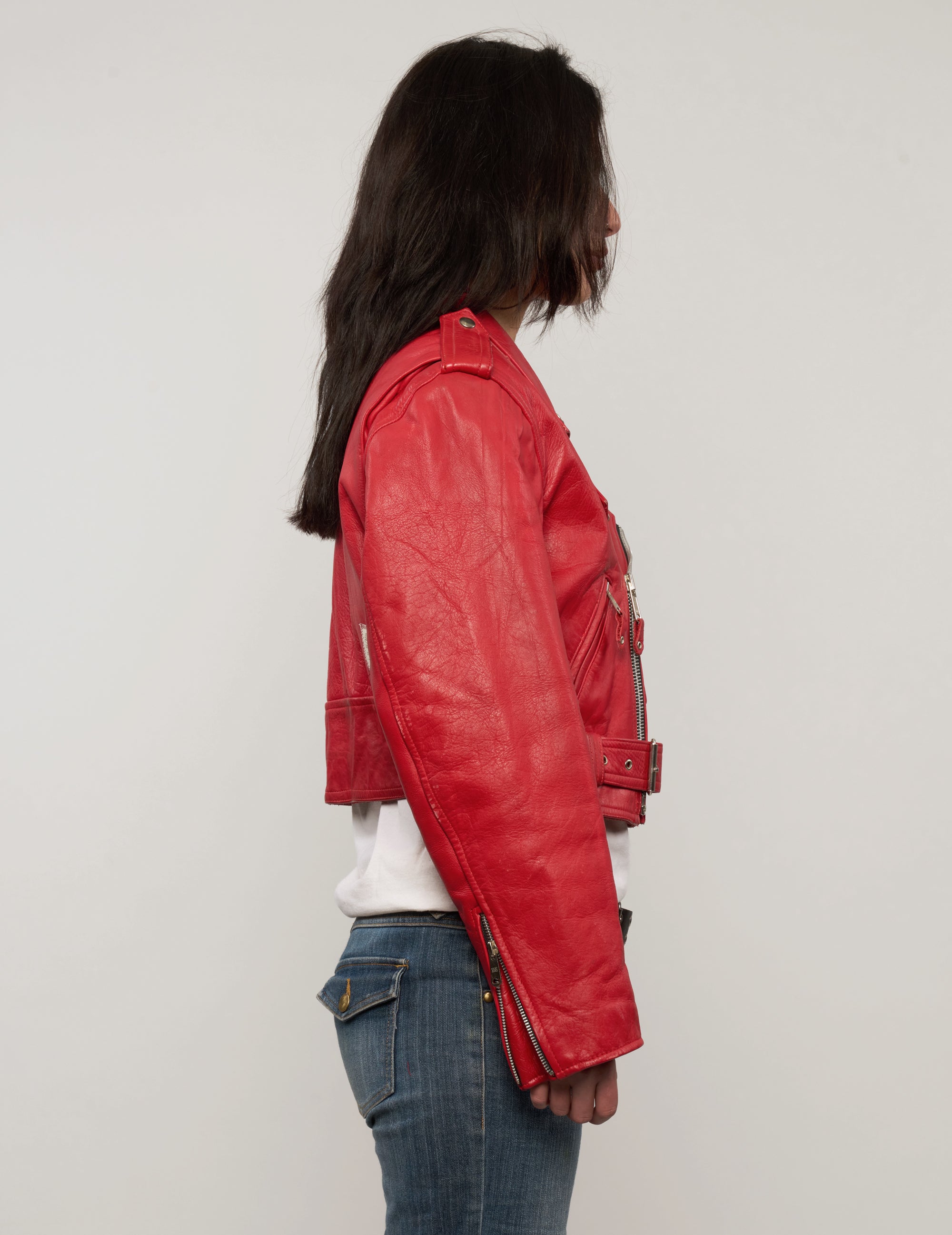 Red Wild One Cropped Biker Jacket