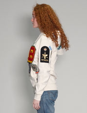 Patched Zip Hoodie in Ecru