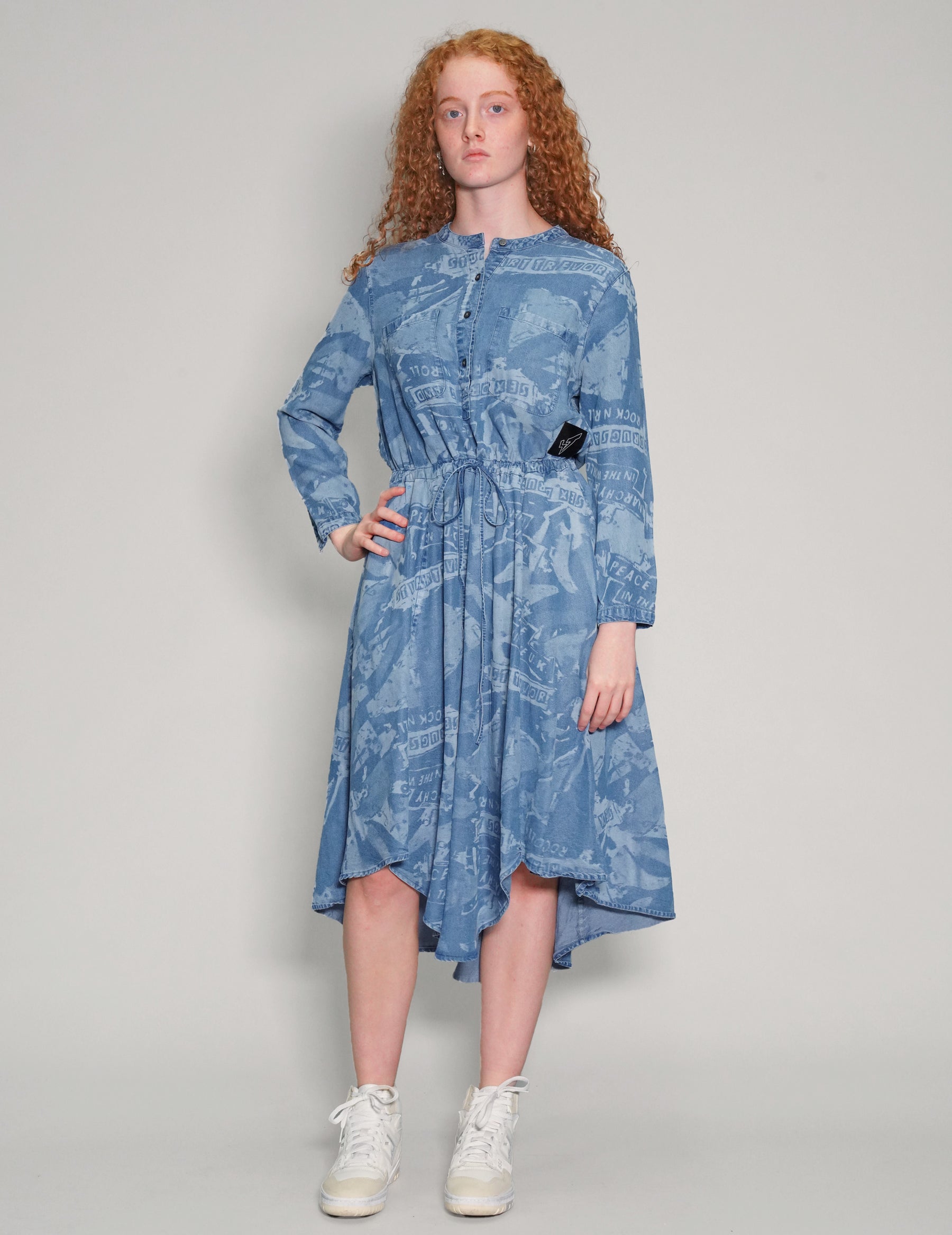 'Peace' Laser Printed Light Blue Dress