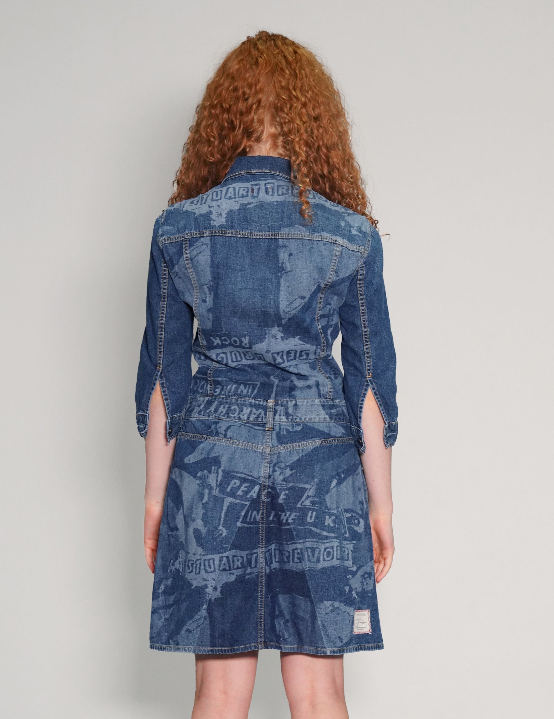 'Peace' Laser Print Dark Denim Dress