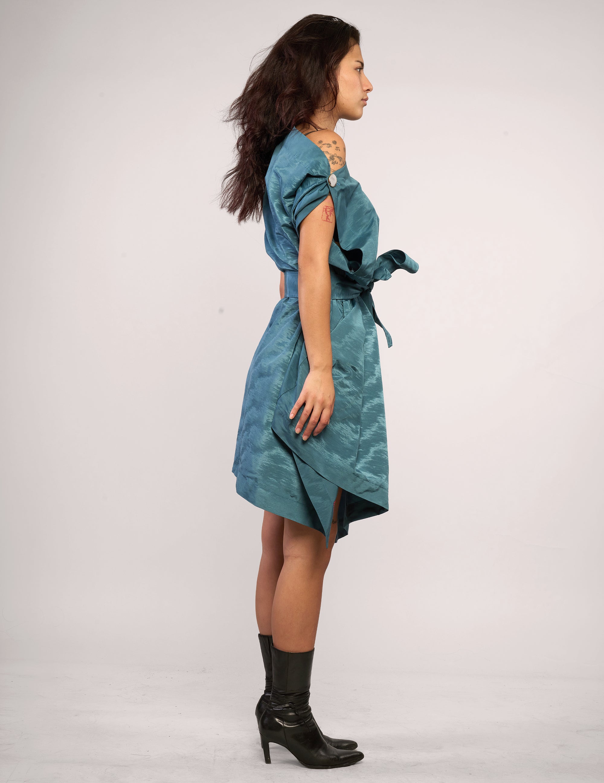 The Pirate Dress – Teal Crinkle Taffeta