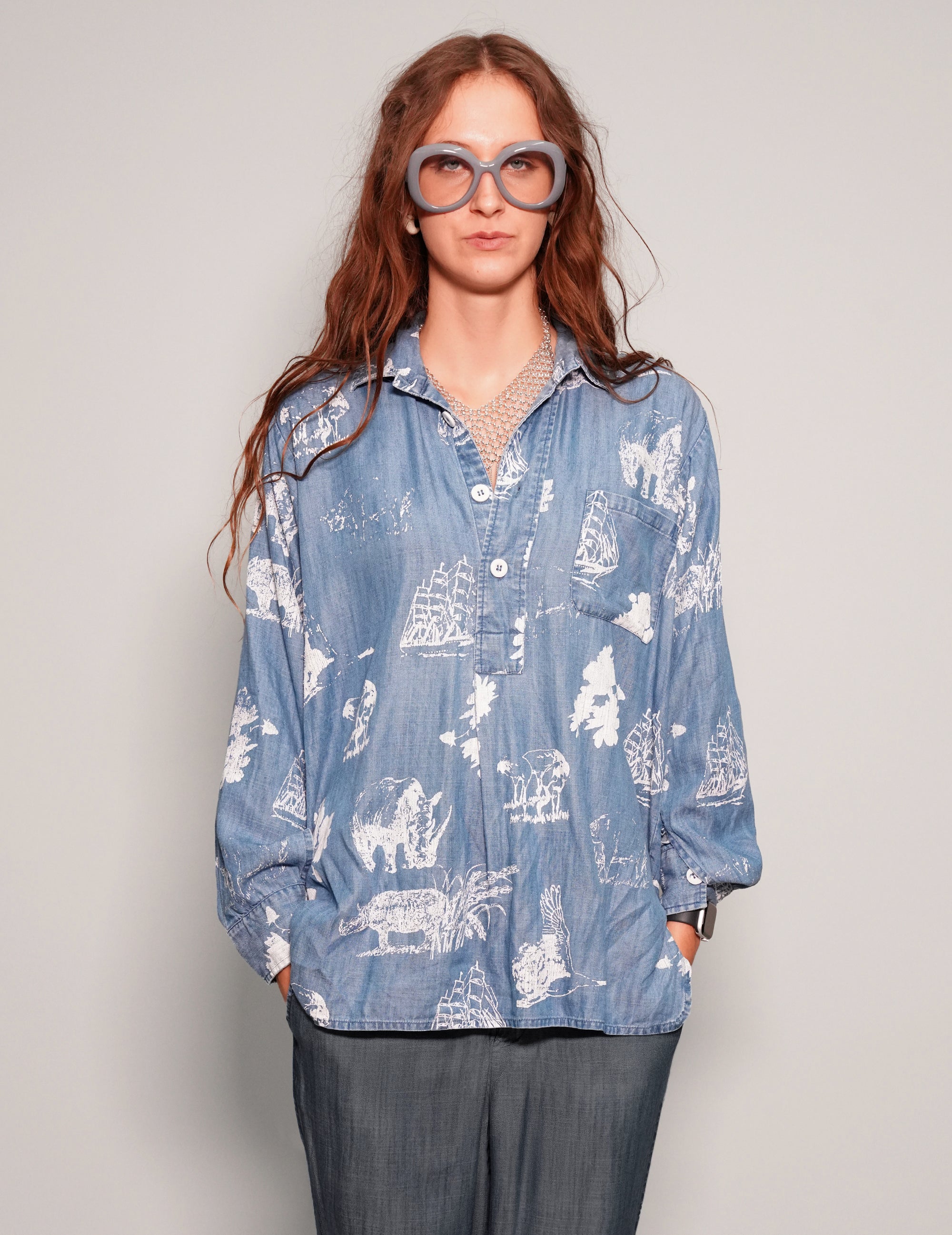 Chemise en jean à imprimé safari