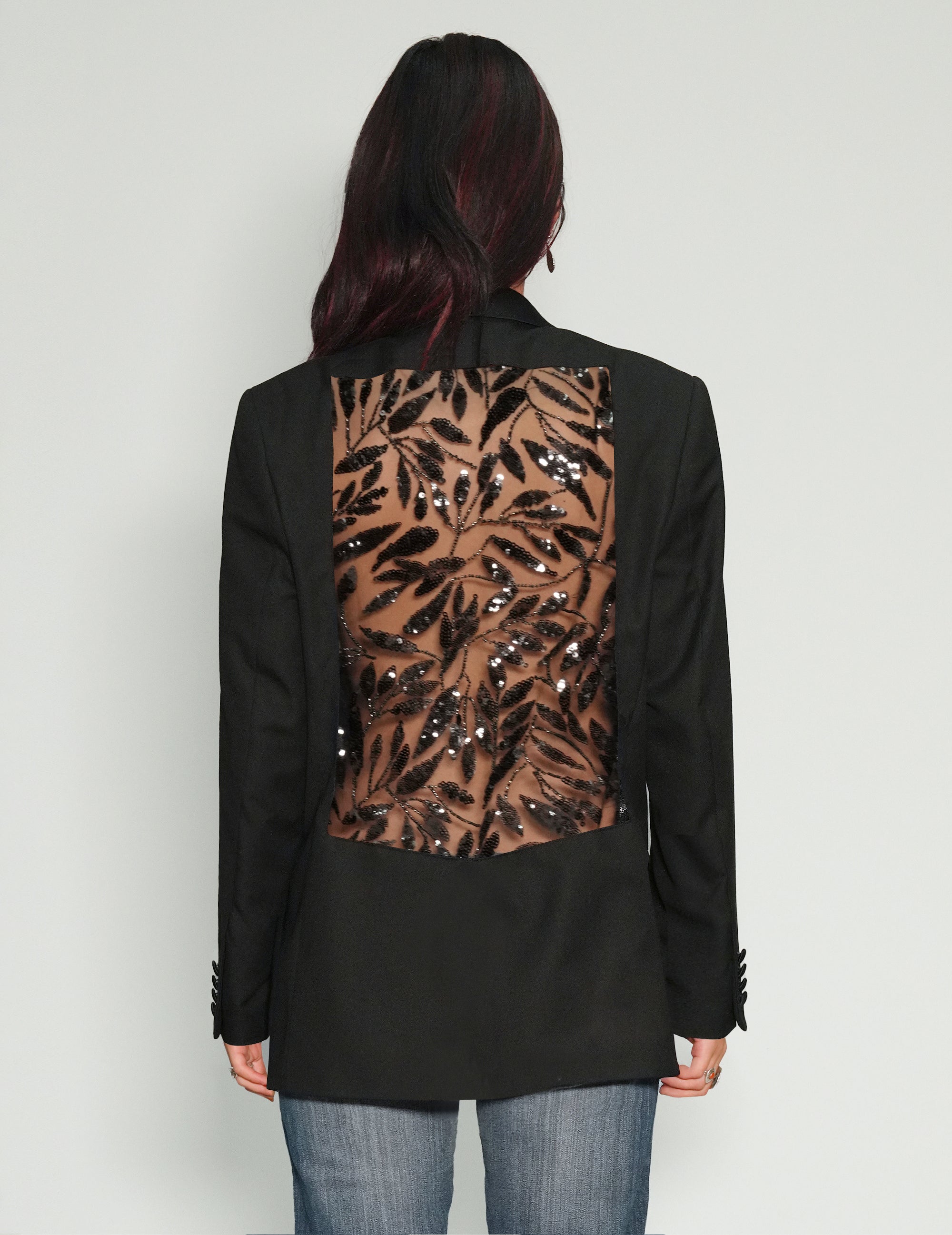 Party Back Blazer - Black Sequin - Black